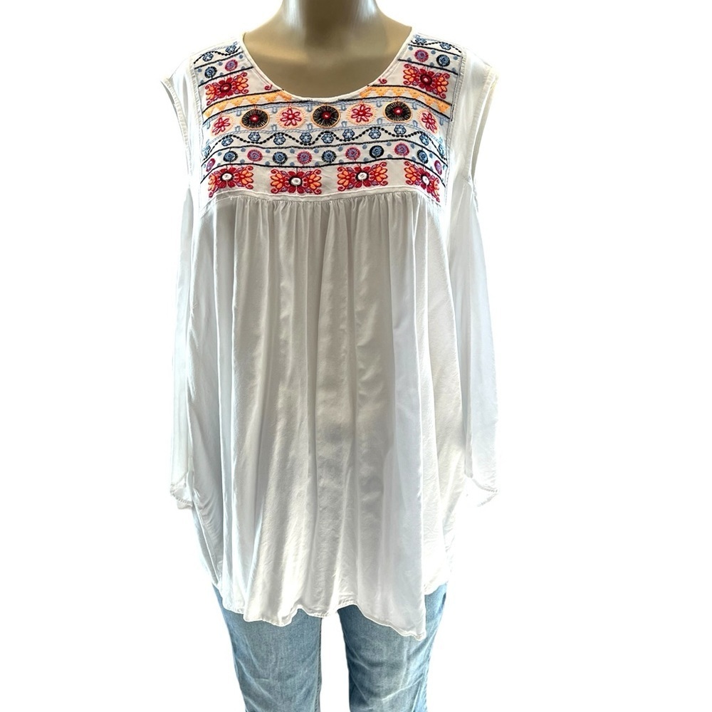 Signature I Studio Embroidered White Cold Shoulder Blouse Women’s Size 2X​​​​